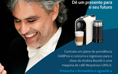 Promoção OABPrev sorteia ingressos para show de Andrea Bocelli e máquinas de café